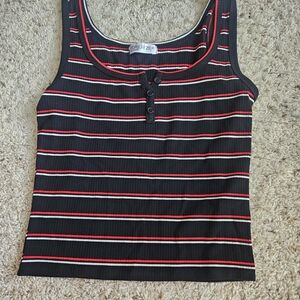 Popular 21M Black Ribbed Tank with Red & White Stripes